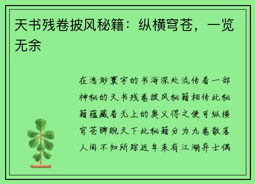 天书残卷披风秘籍：纵横穹苍，一览无余